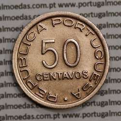Moçambique 50 centavos 1945 Bronze, "$50" centavos bronze1945, (MBC+/Bela) Ex-Colónia Moçambique, World Coins Mozambique KM 73
