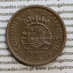 Moçambique 50 centavos 1945 Bronze, "$50" centavos bronze1945, (MBC+) Ex-Colónia Moçambique, World Coins Mozambique KM 73