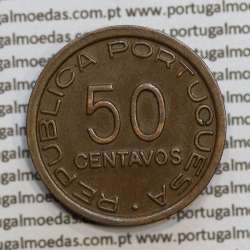 Moçambique 50 centavos 1945 Bronze, "$50" centavos bronze1945, (MBC+) Ex-Colónia Moçambique, World Coins Mozambique KM 73