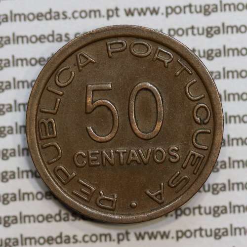 Moçambique 50 centavos 1945 Bronze, "$50" centavos bronze1945, (MBC+) Ex-Colónia Moçambique, World Coins Mozambique KM 73