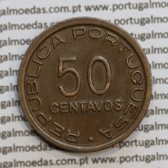 Moçambique 50 centavos 1945 Bronze, "$50" centavos bronze1945, (MBC+) Ex-Colónia Moçambique, World Coins Mozambique KM 73