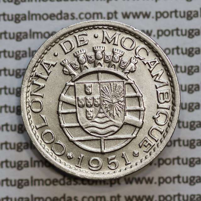 Moçambique 50 centavos 1951 alpaca, "$50" centavos alpaca1951, (Bela) Ex-Colónia Moçambique, World Coins Mozambique KM 76