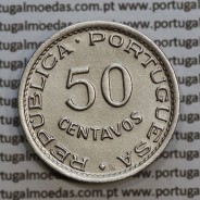 Moçambique 50 centavos 1951 alpaca, "$50" centavos alpaca1951, (Bela) Ex-Colónia Moçambique, World Coins Mozambique KM 76