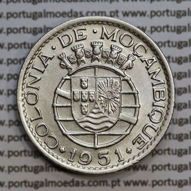 Moçambique 1 Escudo 1951 alpaca, "1$00" escudo alpaca 1951, (MBC+/Bela) Ex-Colónia Moçambique, World Coins Mozambique KM 77