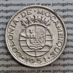 Moçambique 1 Escudo 1951 alpaca, "1$00" escudo alpaca 1951, (MBC+) Ex-Colónia Moçambique, World Coins Mozambique KM 77