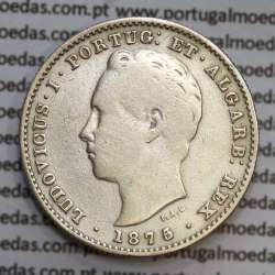200 réis 1875 prata D. Luis I, data emendada 5/4, aproveitamento do cunho ano 1874 para cunhar ano 1875, dois tostões prata 1875