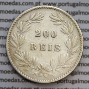 200 réis 1875 prata D. Luis I, data emendada 5/4, aproveitamento do cunho ano 1874 para cunhar ano 1875, dois tostões prata 1875