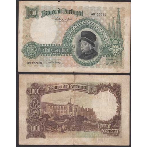 PORTUGAL - NOTA DE 1000 ESCUDOS - 1000$00 1938 MESTRE DE AVIZ Ch. 6 ( CIRCULADA )