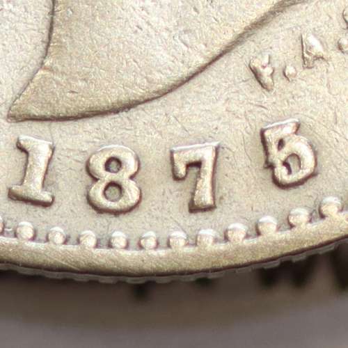 200 réis 1875 prata D. Luis I, data emendada 5/4, aproveitamento do cunho ano 1874 para cunhar ano 1875, dois tostões prata 1875