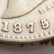 200 réis 1875 prata D. Luis I, data emendada 5/4, aproveitamento do cunho ano 1874 para cunhar ano 1875, dois tostões prata 1875
