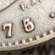 200 réis 1875 prata D. Luis I, data emendada 5/4, aproveitamento do cunho ano 1874 para cunhar ano 1875, dois tostões prata 1875