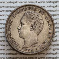 500 réis 1876 prata D. Luis I, cinco tostões prata 1876, (MBC+), World Coins Portugal KM 509