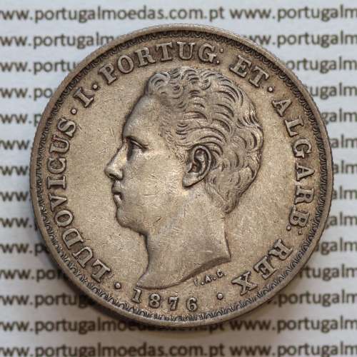 500 réis 1876 prata D. Luis I, cinco tostões prata 1876, (MBC+), World Coins Portugal KM 509