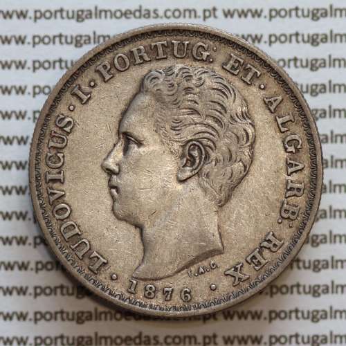 500 réis 1876 prata D. Luis I, moeda de cinco tostões prata 1876, (MBC+) World Coins Portugal KM 509