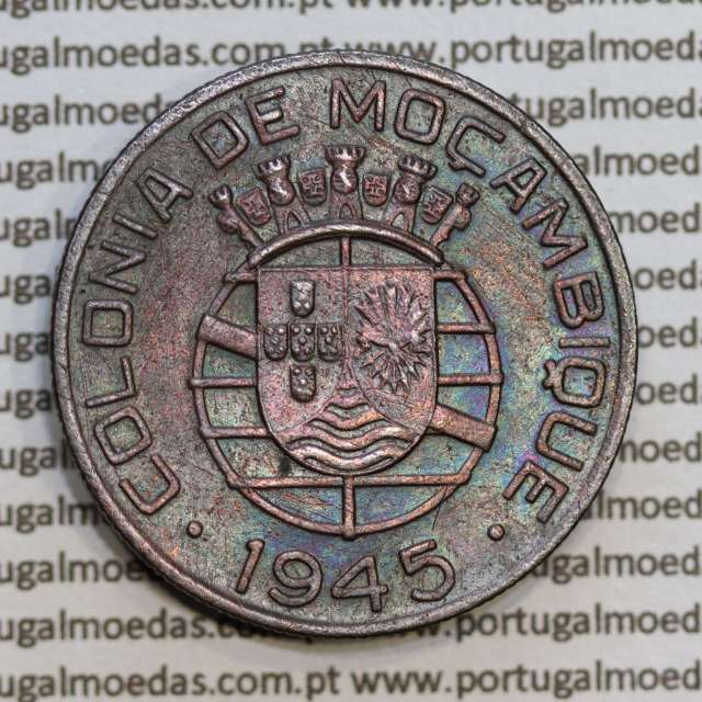 Moçambique 1 Escudo 1945 bronze, 1$00 escudo bronze 1945, (MBC+/Bela) Ex-Colónia Moçambique, World Coins Mozambique KM 74