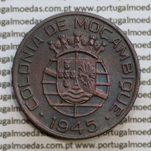 Moçambique 1 Escudo 1945 bronze, 1$00 escudo bronze 1945, (MBC+/Bela) Ex-Colónia Moçambique, World Coins Mozambique KM 74