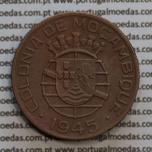 Moçambique 1 Escudo 1945 bronze, 1$00 escudo bronze 1945, (MBC+) Ex-Colónia Moçambique, World Coins Mozambique KM 74