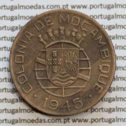 Moçambique 1 Escudo 1945 bronze, 1$00 escudo bronze 1945, (MBC+/Bela) Ex-Colónia Moçambique, World Coins Mozambique KM 74