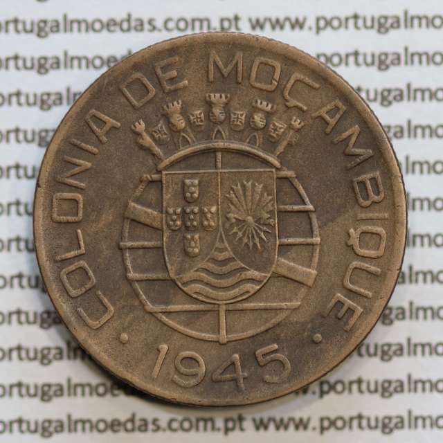 Moçambique 1 Escudo 1945 bronze, 1$00 escudo bronze 1945, (MBC+/Bela) Ex-Colónia Moçambique, World Coins Mozambique KM 74
