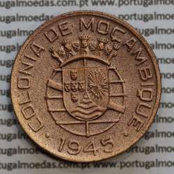 Moçambique 1 Escudo 1945 bronze, 1$00 escudo bronze 1945, (MBC+/Bela) Ex-Colónia Moçambique, World Coins Mozambique KM 74