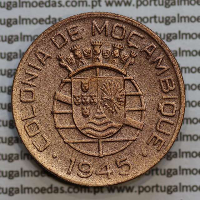 Moçambique 1 Escudo 1945 bronze, 1$00 escudo bronze 1945, (MBC+/Bela) Ex-Colónia Moçambique, World Coins Mozambique KM 74