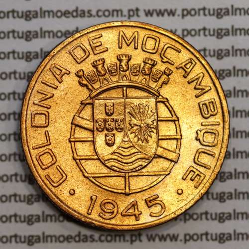 Moçambique 1 Escudo 1945 bronze, 1$00 escudo bronze 1945, (MBC+/Bela) Ex-Colónia Moçambique, World Coins Mozambique KM 74