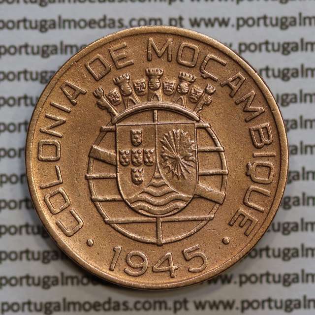 Moçambique 1 Escudo 1945 bronze, 1$00 escudo bronze 1945, (MBC+/Bela) Ex-Colónia Moçambique, World Coins Mozambique KM 74