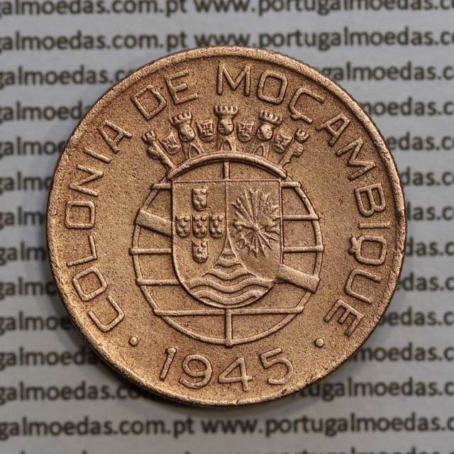 Moçambique 1 Escudo 1945 bronze, 1$00 escudo bronze 1945, (MBC+/Bela) Ex-Colónia Moçambique, World Coins Mozambique KM 74