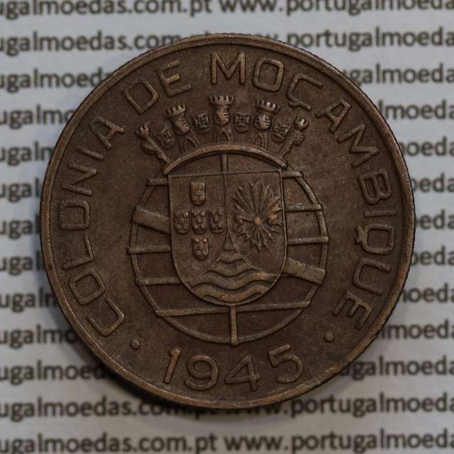 Moçambique 1 Escudo 1945 bronze, 1$00 escudo bronze 1945, (MBC+/Bela) Ex-Colónia Moçambique, World Coins Mozambique KM 74