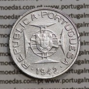 Moçambique 2$50 1942 Prata, (dois escudos e cinquenta centavos em prata de 1942), (MBC+), World Coins Mozambique KM 68