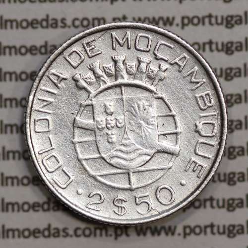 Moçambique 2$50 1942 Prata, (dois escudos e cinquenta centavos em prata de 1942), (MBC+), World Coins Mozambique KM 68