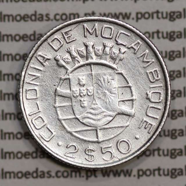 Moçambique 2$50 1942 Prata, (dois escudos e cinquenta centavos em prata de 1942), (MBC+), World Coins Mozambique KM 68