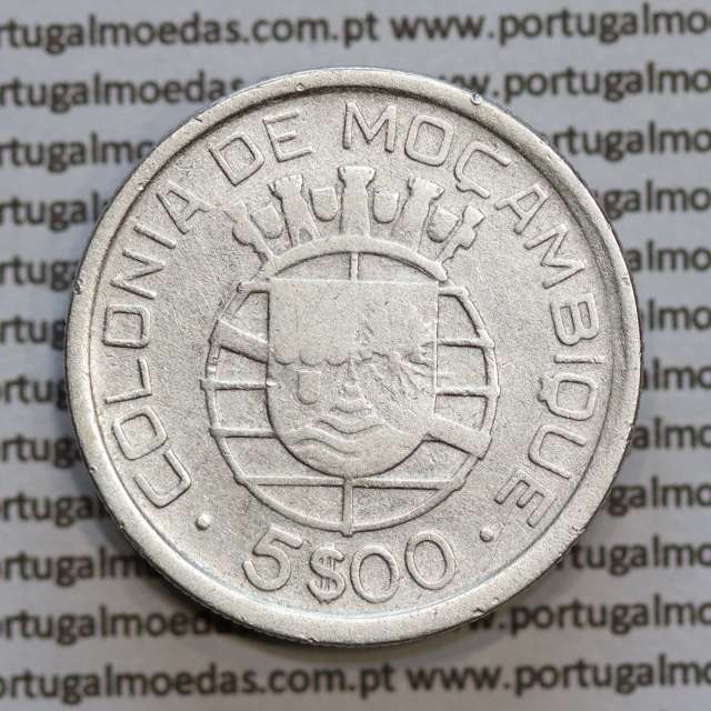 Moçambique 5$00 1938 Prata, (cinco escudos em prata de 1938), (BC), World Coins Mozambique KM 69