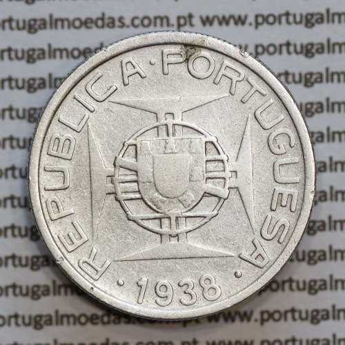 Moçambique 5$00 1938 Prata, (cinco escudos em prata de 1938), (BC), World Coins Mozambique KM 69