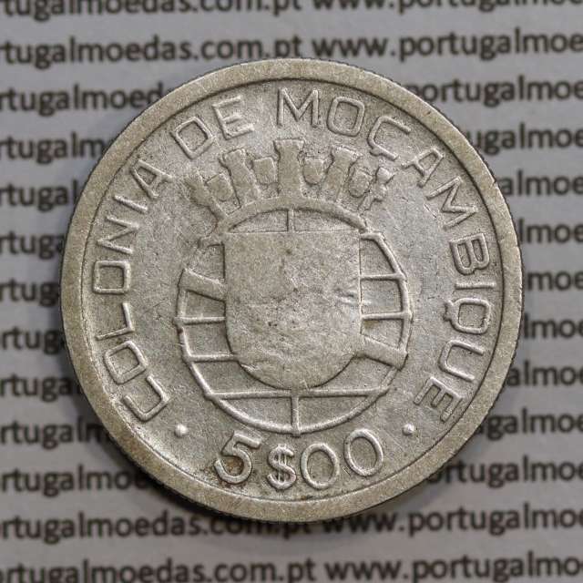 Moçambique 5$00 1938 Prata, (cinco escudos em prata de 1938), (BC), World Coins Mozambique KM 69