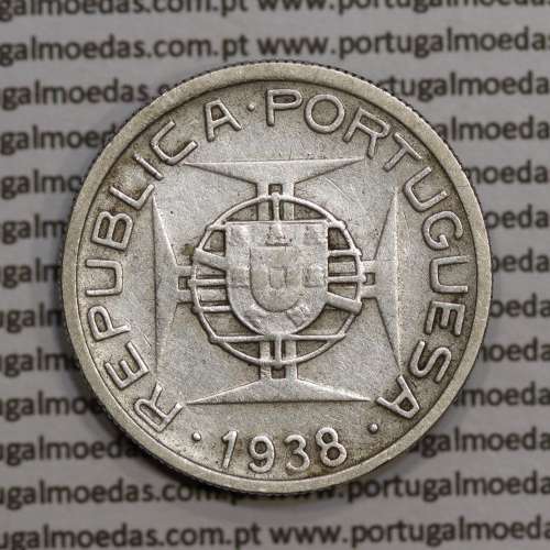 Moçambique 5$00 1938 Prata, (cinco escudos em prata de 1938), (BC), World Coins Mozambique KM 69