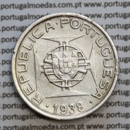 Moçambique 5$00 1938 Prata, (cinco escudos em prata de 1938), (MBC), World Coins Mozambique KM 69