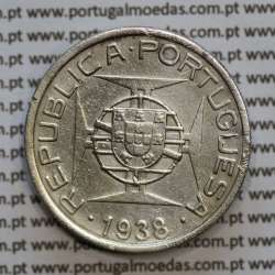 Moçambique 5$00 1938 Prata, (cinco escudos em prata de 1938), (MBC), World Coins Mozambique KM 69