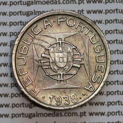 Moçambique 5$00 1938 Prata, (cinco escudos em prata de 1938), (MBC), World Coins Mozambique KM 69