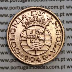 Angola, bronze coin of 20 Centavos 1949 of Former Portuguese Colony of Angola, (XF+), World Coins Angola KM 71