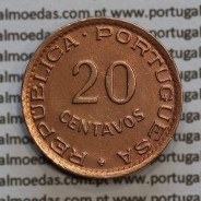 Angola 20 Centavos 1949 Bronze, ("$20" vinte centavos 1949 Angola), (MBC+), Ex-Colónia Angola, World Coins Angola KM 71