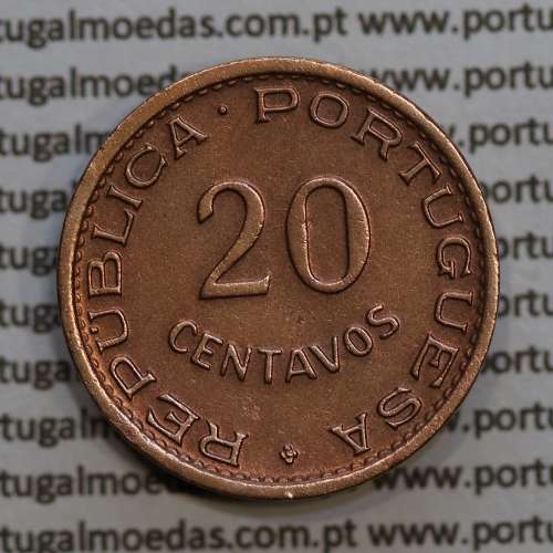 Angola 20 Centavos 1949 Bronze, ("$20" vinte centavos 1949 Angola), (MBC+), Ex-Colónia Angola, World Coins Angola KM 71
