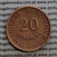 Angola 20 Centavos 1949 Bronze, ("$20" vinte centavos 1949 Angola), (MBC+), Ex-Colónia Angola, World Coins Angola KM 71