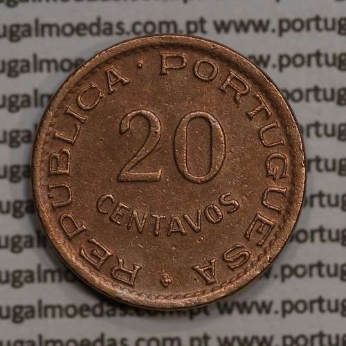 Angola 20 Centavos 1949 Bronze, ("$20" vinte centavos 1949 Angola), (MBC+), Ex-Colónia Angola, World Coins Angola KM 71