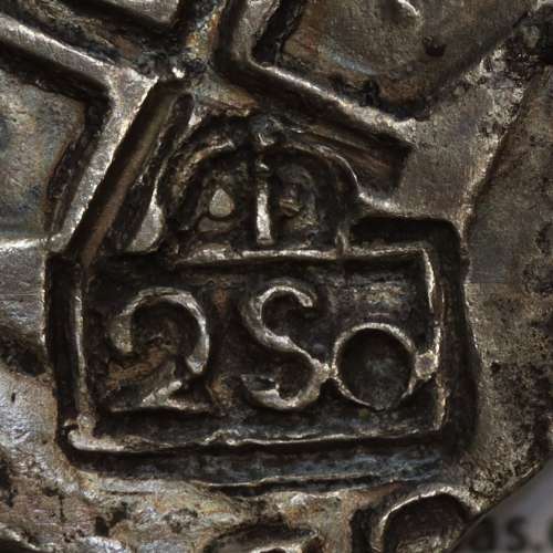 Carimbo de 250 Réis de D. Afonso VI, sobre Meio Cruzado Prata de D. João IV, carimbo "2S0",  World Coins Portugal KM 434.1