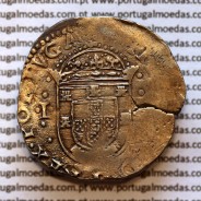 Tostão Prata de D. Filipe II 1598-1621, Inédita, variantes Raras, Reverso Cruz cercada por 3 pontos "︙" em cada haste