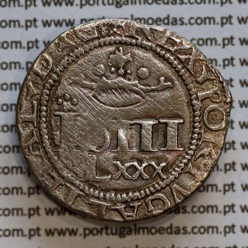 Real Português Dobrado prata de D. João III 1521-1557, Legenda: ☩REX▾PORTVGALIE▾AL▾D▾G / ▾IN▾HOC▾SIGNO▾VINCES
