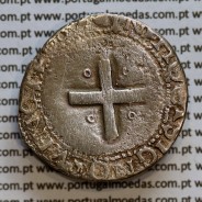 Real Português Dobrado prata de D. João III 1521-1557, Legenda: ☩REX▾PORTVGALIE▾AL▾D▾G / ▾IN▾HOC▾SIGNO▾VINCES