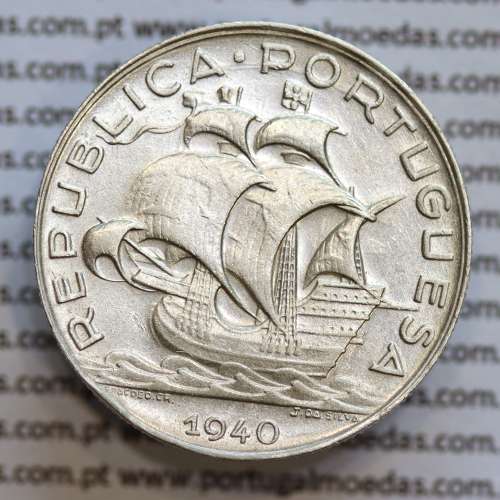 coin 5$00 1940 silver, 5 escudos 1940 silver, coin five Escudos 1940 Portuguese Republic, (MBC), World Coins Portugal KM 581