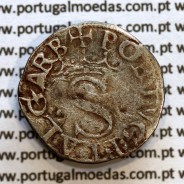 Portugal, silver coin of Vintém D. Sebastião I (1557–1578), ✠PORTVG:ETALGARB / ✠SEBASTIANVS.REX.P. (a besant in each escutcheon)